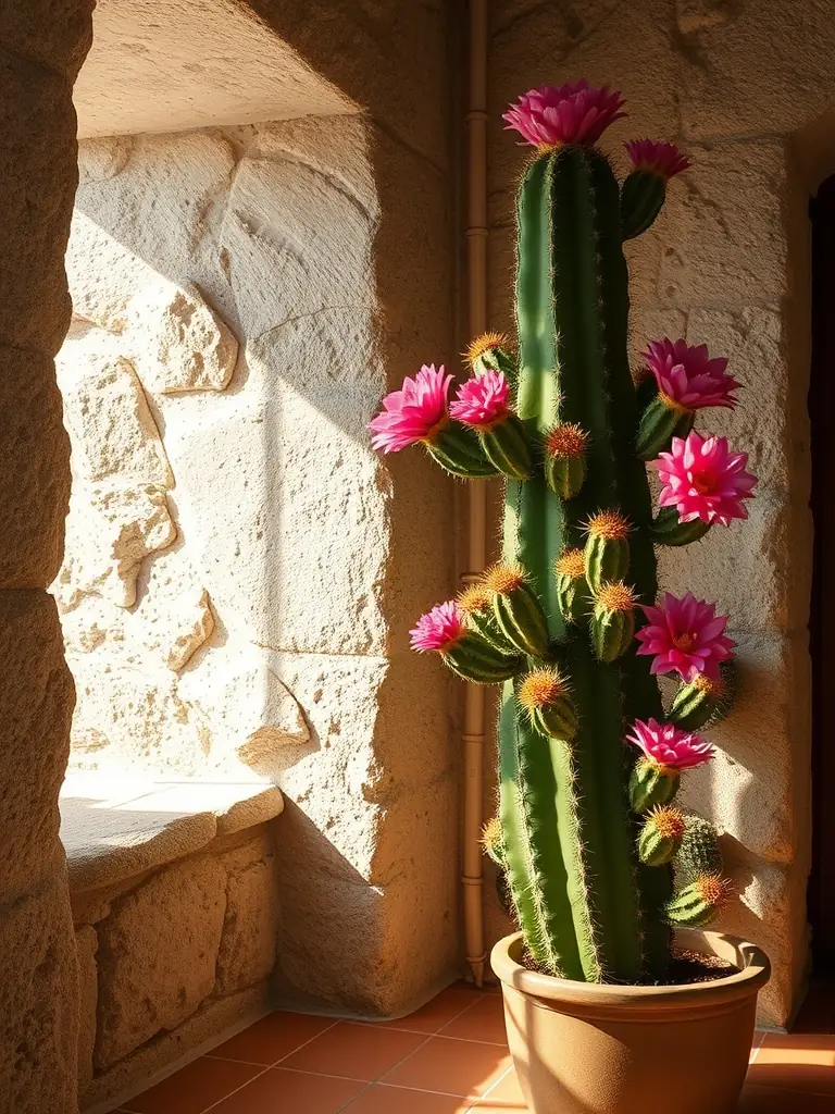 A close-up shot of the Fico d'india room, highlighting its vibrant colors, rustic charm, and authentic Mediterranean details, such as exposed stone walls and terracotta flooring.