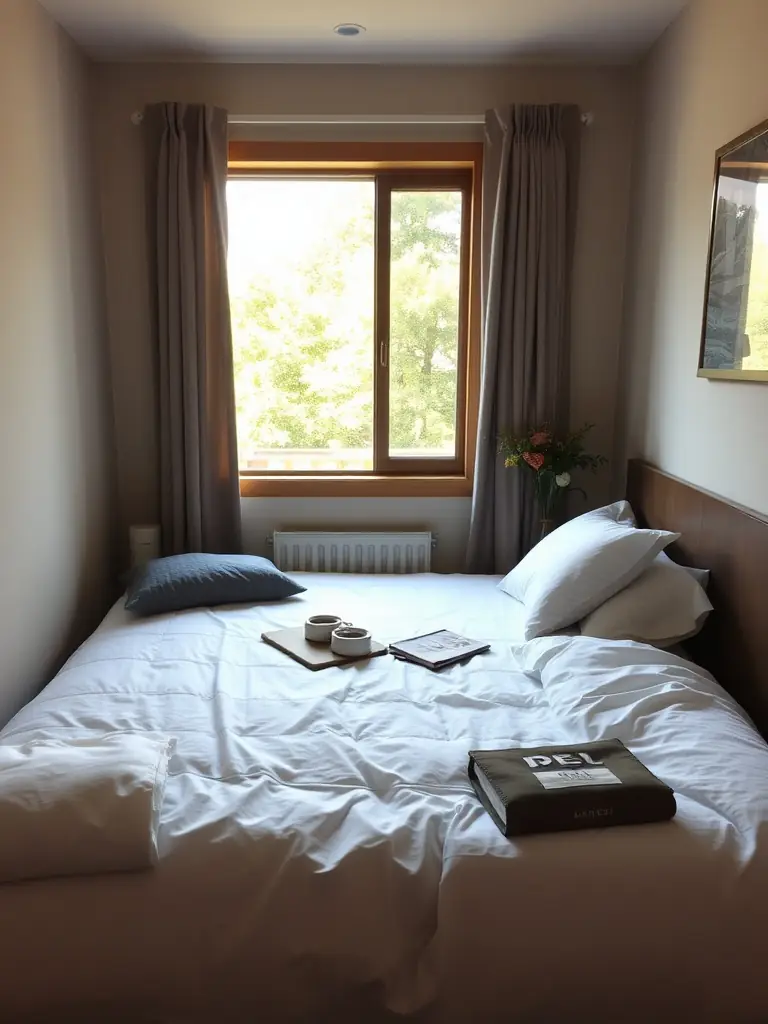 A beautifully decorated luxury villa bedroom with a king-size bed, plush linens, and a view of the resort's gardens.