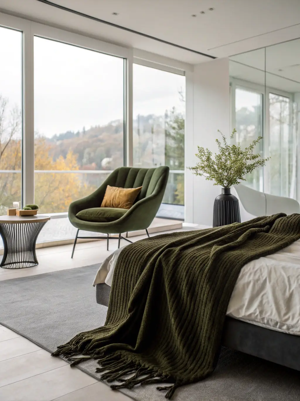 A bright and airy photograph of the Agave room, emphasizing its spacious layout, modern amenities, and unique design elements, such as handcrafted ceramics and local artwork.